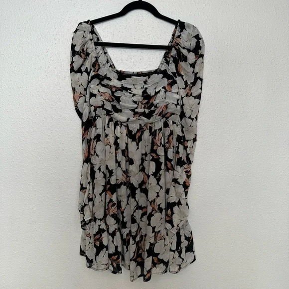 Abercrombie & Fitch Floral Emerson Chiffon Long Sleeve Mini Dress Sz. SMALL TALL - Picture 2 of 8